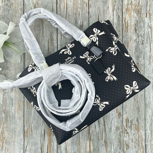 Coach Mollie Tote Bag 25 In Canvas With Bow Print Purse - Picture 8 of 9
